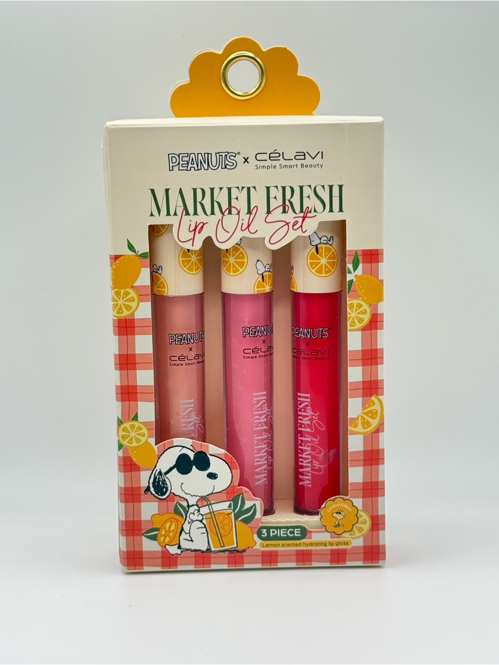 Peanuts x Celavi Snoopy Market Fresh Lip Oil Set 3 Pc NWT Lemon Lip